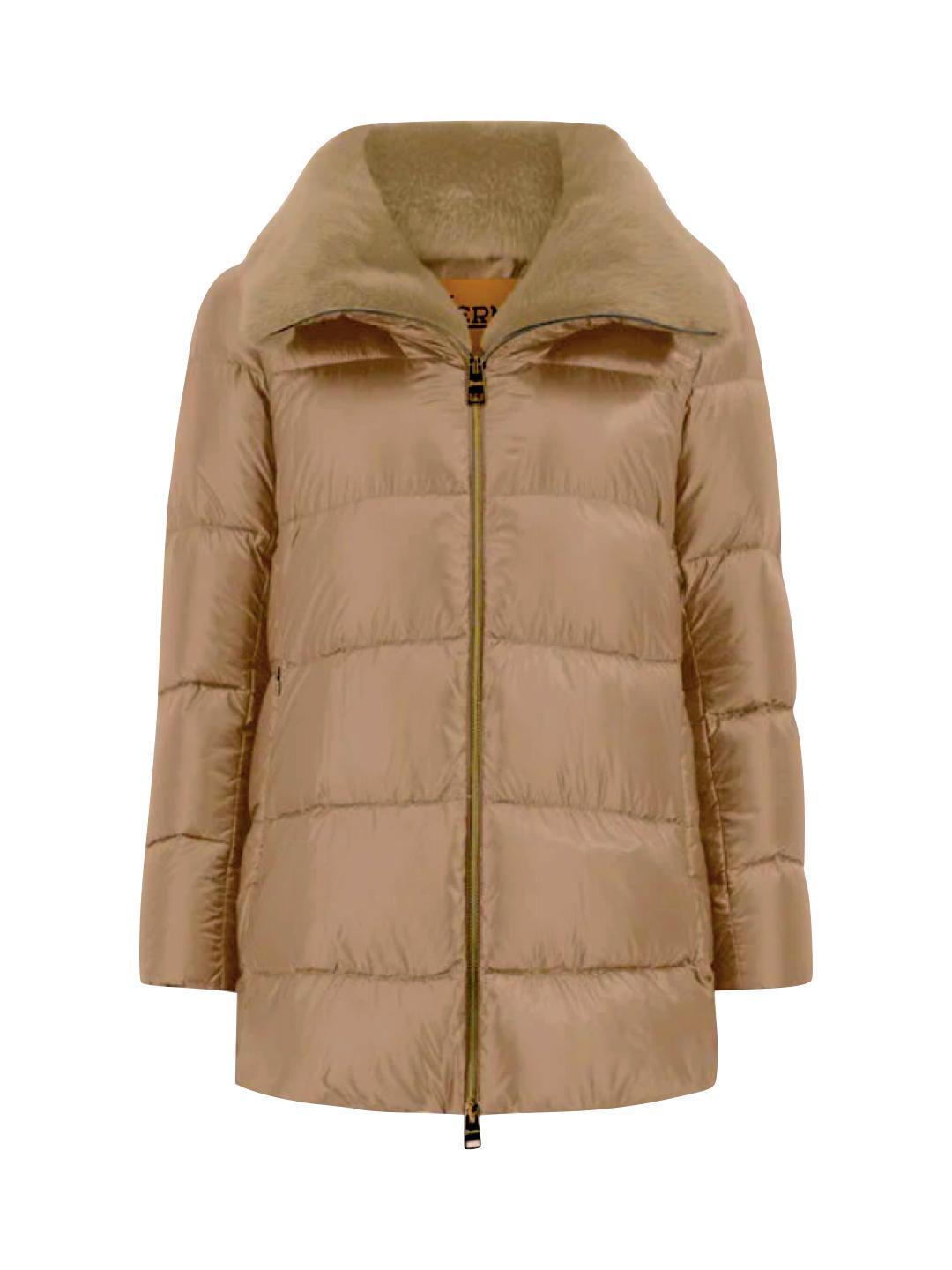 Piumino Herno donna a campana con collo in pelliccia sintetica