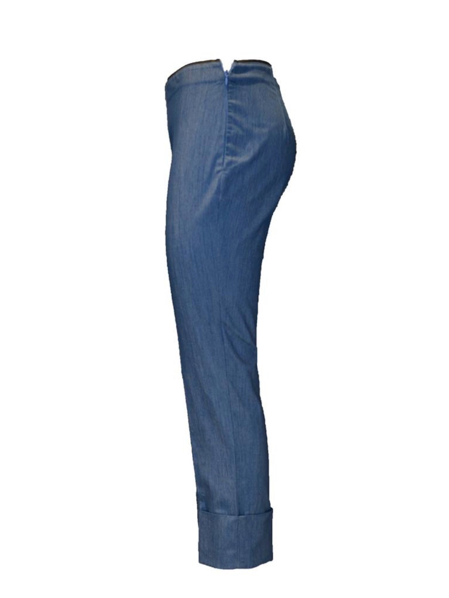 Pantaloni a sigaretta in denim con risvolto